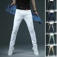 Новинка 2022, мужские облегающие белые джинсы, модные повседневные эластичные хлопковые обтягивающие джинсовые брюки, Мужская брендовая одежда, черная, серая, хаки 4001201885918