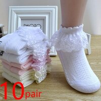10 пар/лот; Детские носки для маленьких девочек; Кружевные сетчатые короткие дышащие хлопковые носки принцессы с оборками; Цвет белый, розовый, синий; Носки для малышей 4001210997023