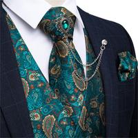 Новинка, темно-синяя Бриллиантовая 100% Шелковая деловая одежда, жилет для мужского костюма, с галстуком, брошь, карманный квадратный комплект для смокинга, DiBanGu 4001223167770
