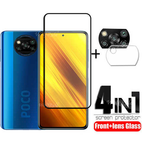 4-в-1 для Xiaomi Poco X3 стекло для Poco X3 Закаленное стекло Защитная пленка на весь экран для Poco X3 M3 M4 X4 Pro стекло объектива 4001226586908