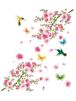 3D Розовый Съемный персик Слива цветущая вишня цветок бабочка виниловая художественная наклейка стены домашний стикер декор комнаты 4001226803188