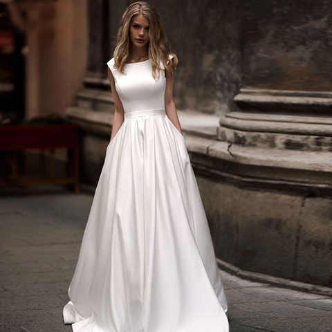 Атласное свадебное платье цвета слоновой кости, простое длинное вечернее платье для невесты, атласное платье для вечеринки 4001231976013