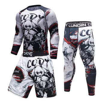Мужской спортивный костюм MMA Rashguard Jiu футболка с надписью Jitsu + брюки для фитнеса боксерские майки комплект BJJ Muay Thai спортивный костюм брендовый 4001235733246