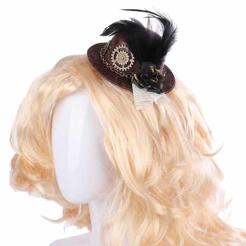 Шляпка женская в стиле стимпанк, мини-головной убор готического стиля на Хэллоуин, с цепочкой, перьями, цветами, Вуалетка, заколка для волос, костюм для косплея в викторианском стиле 4001237022465