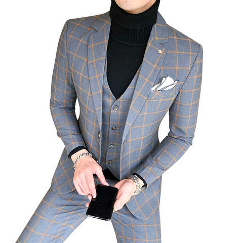 Мужской костюм из трех предметов, приталенный красивый английский Молодежный повседневный костюм из трех предметов в Корейском стиле, мужской костюм из 3 предметов 4001242511429