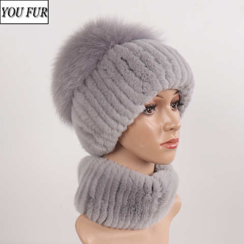 Женская зимняя шапка-шарф из натурального меха кролика 4001244949928