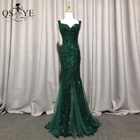 Роскошные изумрудные вечерние платья, Зеленое Длинное блестящее женское платье с блестками, элегантное кружевное вечернее платье с рисунком, 2022 4001246224003