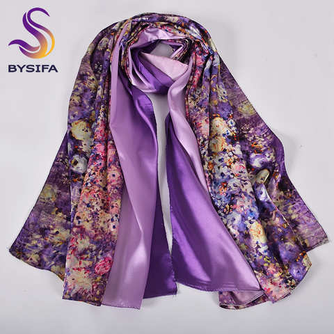 Шелковый шарф BYSIFA, женский платок, новый дизайн магнолии, дамские двухсторонние длинные шарфы с принтом, бежевый, розовый, хиджаб 160*70 см 4001246471086
