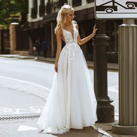 Платье женское свадебное с V-образным вырезом, кружевом и аппликацией 4001253761081