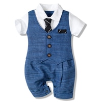 Одежда для маленьких мальчиков, летний хлопковый официальный строгий костюм для новорожденных, цельная одежда, красивый комбинезон на пуговицах, праздничный костюм 4001257425011