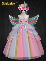 Детское платье с единорогом, карнавальный костюм на Хэллоуин, цветочное Многоярусное платье с оборками для девочек, платья на выпускной для подростков, детское платье на выпускной 4001262636212