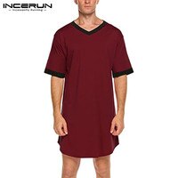 Ночная сорочка INCERUN мужская с коротким рукавом и V-образным вырезом, удобная домашняя одежда в стиле пэчворк, халат свободного покроя, S-5XL 4001267141128