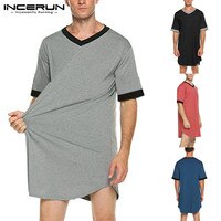 Халат INCERUN мужской с V-образным вырезом, удобная домашняя одежда, халат в стиле пэчворк, Ночная сорочка с короткими рукавами, S-5XL 4001267311152