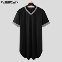 Мужская Ночная рубашка с коротким рукавом и V-образным вырезом, свободная удобная домашняя одежда, халат в стиле пэчворк, мужские халаты размера плюс INCERUN 4001282110805