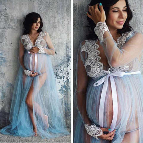 Цельнокроеные кружевные платья для беременных для фотосъемки Одежда для беременных для уборки платье для беременных с разрезом спереди сетчатая пряжа 4001283910489