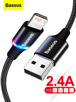 USB-кабель Baseus светодиодный для iPhone 13/12/11 Pro/Xs Max/X/Xr/8/7/6 4001291458682