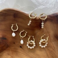 Серьги-кольца женские с барочным жемчугом, толстые круглые кольца из колец с жемчугом, корейские ювелирные украшения 2022 4001293350863