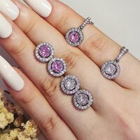 2 шт. в наборе, Розовый Классический роскошный набор бижутерии из настоящего серебра для свадьбы, свадьбы, любви, Дубая, африканских, мусульманских, Индии J5848 4001296904993