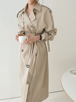 Женский двубортный длинный Тренч, повседневное элегантное Свободное пальто на осень и зиму, модная ветровка с длинным рукавом для женщин 4001305707850