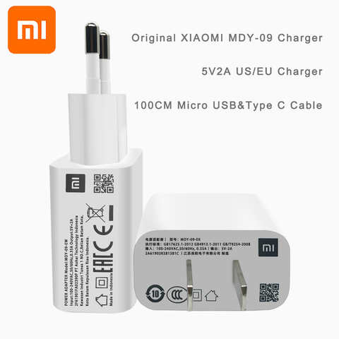 100% Оригинальный XIAOMI 5V2A EU US Micro USB Type C кабель для передачи данных, USB Сетевое зарядное устройство для MI 2 3 4 Redmi 4 X A 7 Note 4X5 A 6 A 7A S2 1 4001307685475