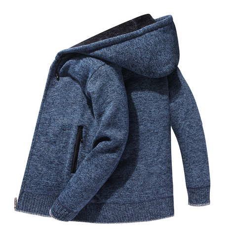 Мужской свитер с капюшоном Cardaigan, уличная одежда с карманами на молнии, кардиган, пальто, вязаный свитер, Зимние Синие мужские толстовки, одежда 4001321630609
