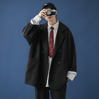 Пиджак Женский свободного кроя, модная офисная одежда, двубортный костюм, однотонный черный пиджак оверсайз, 2022 4001327400741
