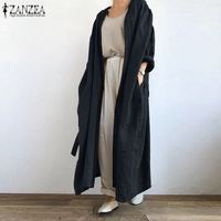 2022 ZANZEA, винтажная Однотонная рубашка на шнуровке, Модный женский длинный кардиган, осенняя блузка с длинным рукавом, открытая спереди, свободная туника, топ, кимоно 4001333641737