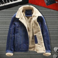 Джинсовая куртка мужская, Толстая Уличная одежда, джинсовая куртка-бомбер, винтажная синяя верхняя одежда с бархатной подкладкой, однобортная ветровка 4001334845364