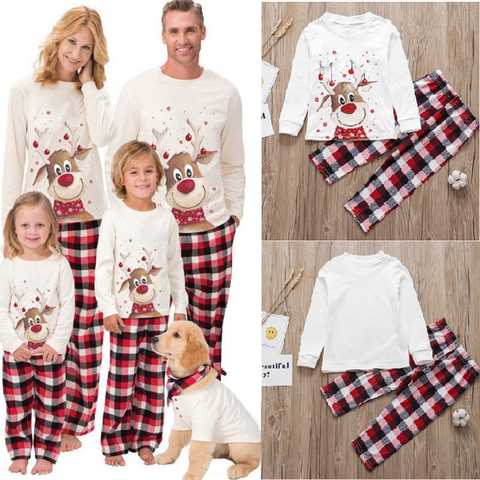 2022 рождественские Семейные одинаковые пижамные комплекты с милым оленем для взрослых и детей Семейные одинаковые наряды Рождественская одежда для сна комбинезон для детей 0-18 месяцев 4001347917453