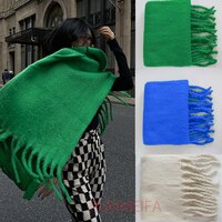 2022 роскошный кашемировый ярко-зеленый женский однотонный шарф зимняя шаль и накидка бандана из пашмины женский платок с кисточками толстое одеяло 4001351644514