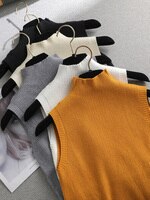 Осень-весна 2021, однотонный элегантный свитер без рукавов, пуловеры, Женская водолазка, Модный женский базовый свитер, вязаные Джемперы, Топ 4001362024055