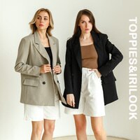 TOPPIES 2021 костюм женский, пиджак женский оверсайз, двубортный длинный блейзер, официальная куртка женская, свободное однотонное пальто 4001364087448