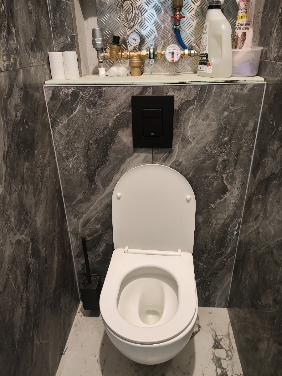 Фото покупателя Комплект 6 в 1: инсталляция Grohe 38811KFO + подвесной безободковый матовый унитаз Amore di Mare Delio Tornado P203MW-T Matte White + сиденье микролифт, кнопка, бачок, крепления