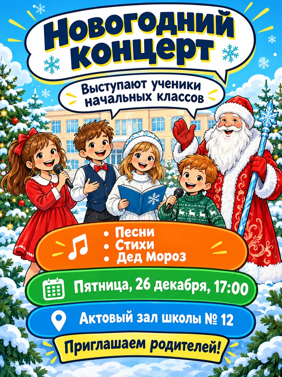 Объявление и афиша: результат