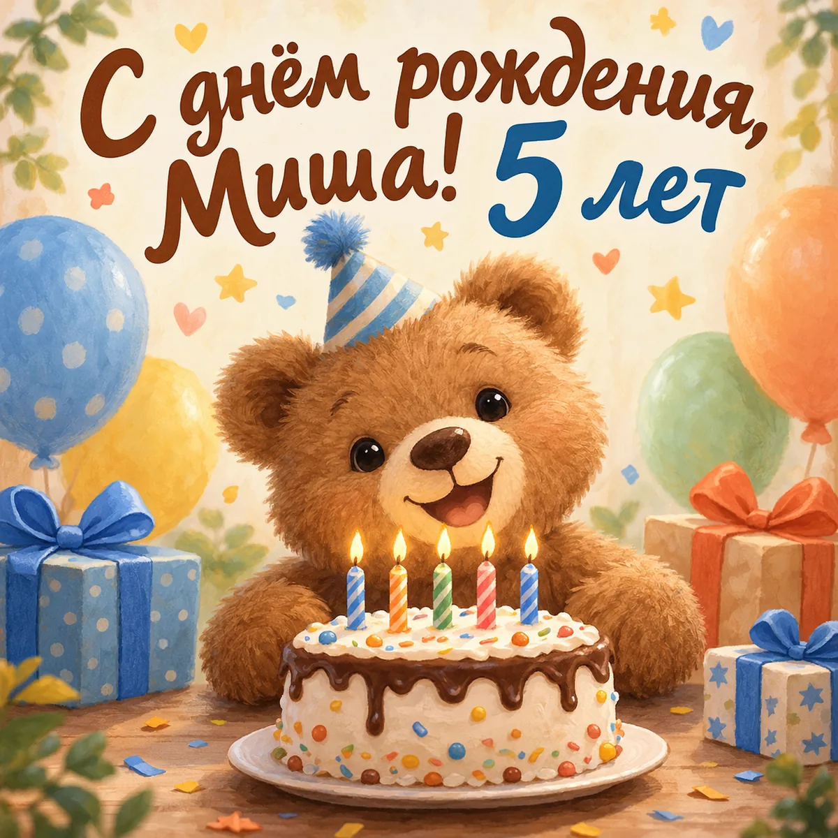 Открытка с поздравлением: «С днём рождения, Миша! 5 лет»