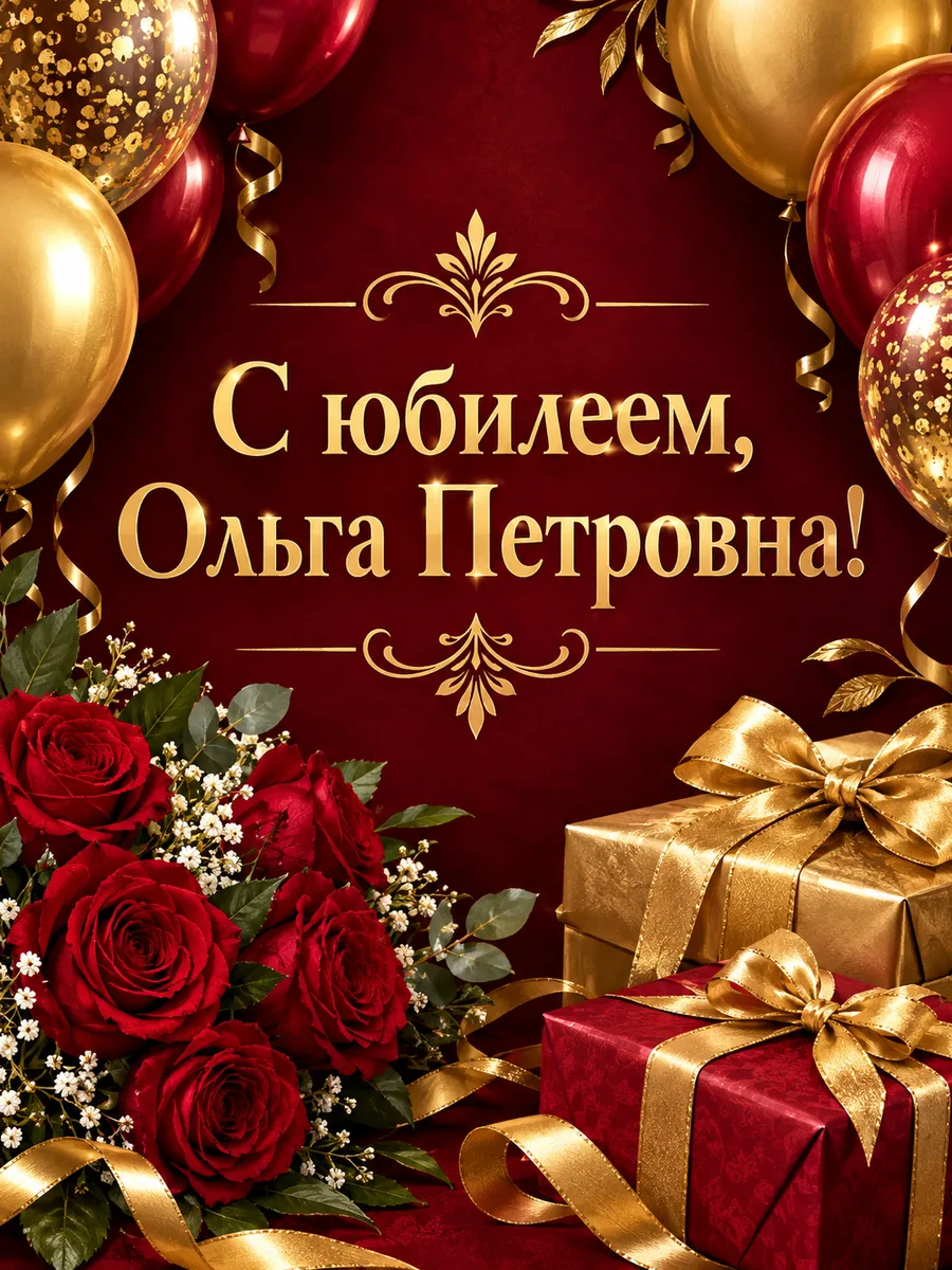 Открытка с поздравлением: «С юбилеем, Ольга Петровна!»