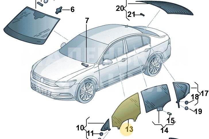 стекло двери передней правой Volkswagen Passat B8 2015, 1.8 л., CJSA, бензин, робот, 2t/c9x чёрный перламутр, седан, правый руль, 3G0845202 - фото №1