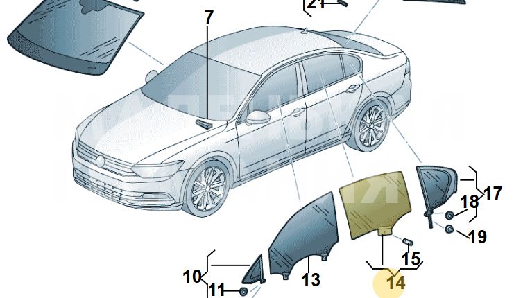 стекло двери задней правой Volkswagen Passat B8 2015, 1.8 л., CJSA, бензин, робот, 2t/c9x чёрный перламутр, седан, правый руль, 3G5845026 - фото №1