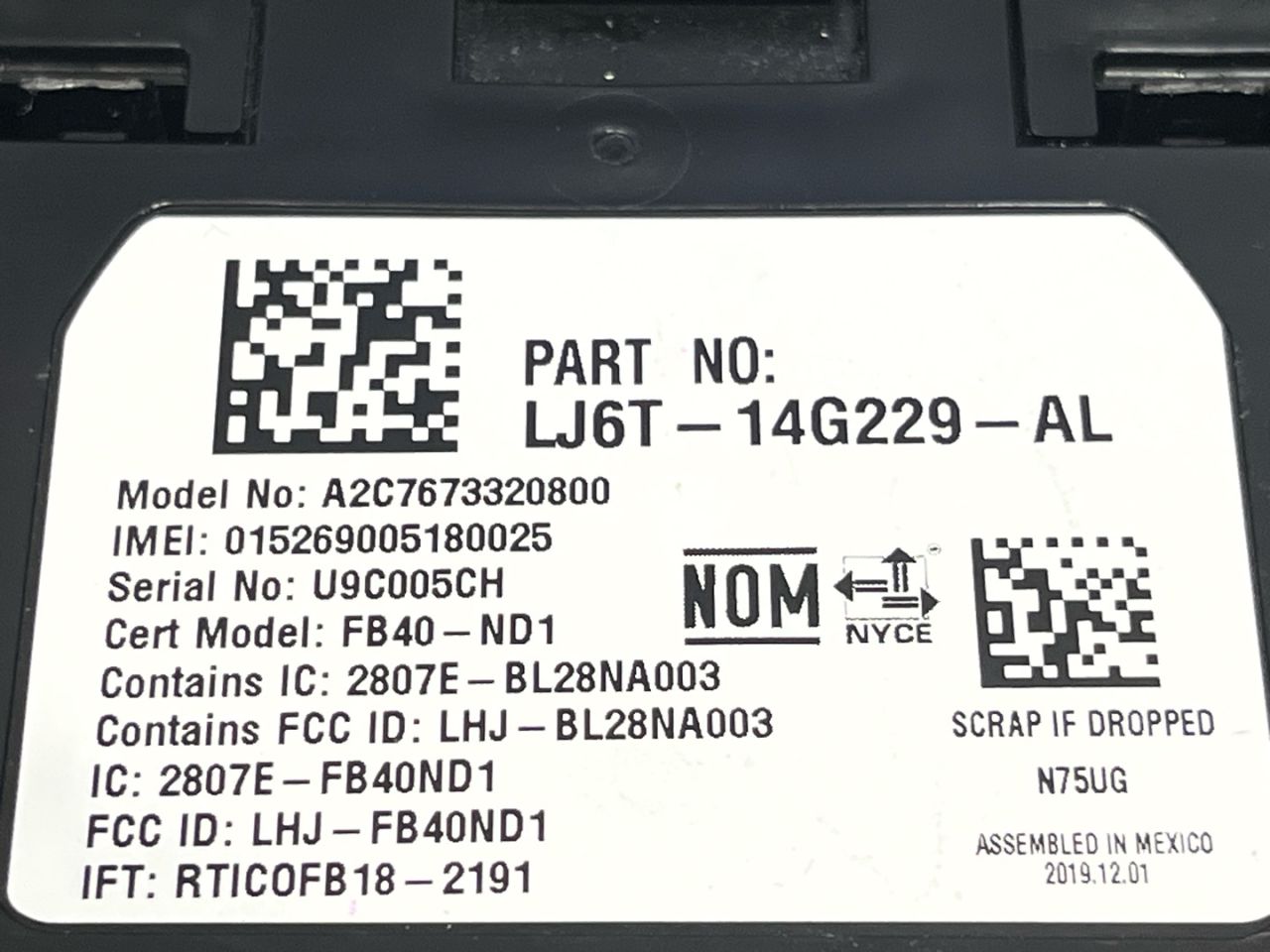 Блок управления телематика Ford Escape 4 поколение CX482 2020, 1.5 л., бензин, АКПП, внедорожник 5 дв., LJ6T-14G229-AL - фото №1