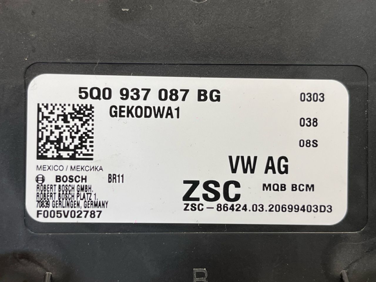 Блок управления BCM (Body Control Module) Volkswagen Tiguan 2 поколение 2020, 2.0 л., бензин, АКПП, внедорожник 5 дв., 5Q0937087BG - фото №1