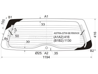 стекло заднее Opel Astra G 2000, универсал, ASTRA-STW-98RWHX, ASTRA-STW-98RWHX