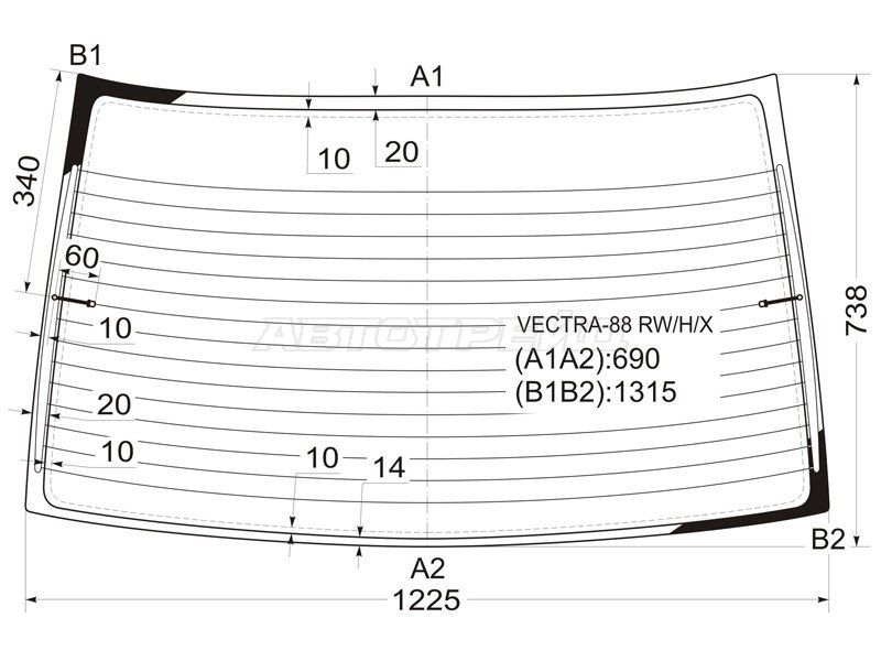 стекло заднее Opel Vectra A 1990, хетчбэк 5 дв., VECTRA-HBK-88, VECTRA-HBK-88 - фото №1