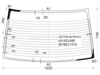 стекло заднее Opel Vectra A 1990, хетчбэк 5 дв., VECTRA-HBK-88, VECTRA-HBK-88