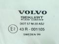 стекло двери задней правой Volvo S80 1 поколение 2000, 2.5 л., D 5252 T, дизель, МКПП, синий, седан, передний привод, 43R-001105, 30674321 - фото №2