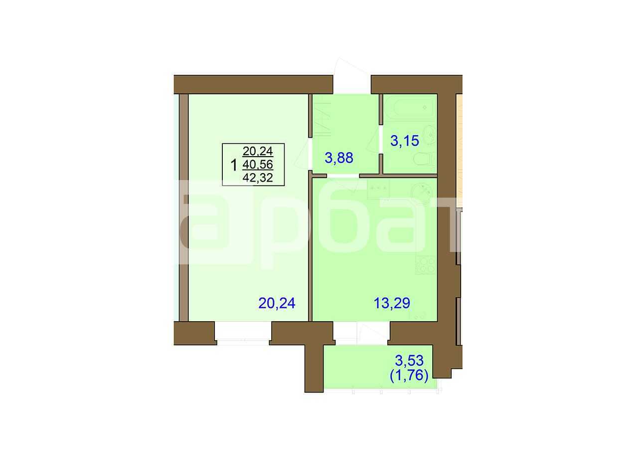 г Кострома, ул Мясницкая, д 58 1-комнатная квартира, 42.3 м²