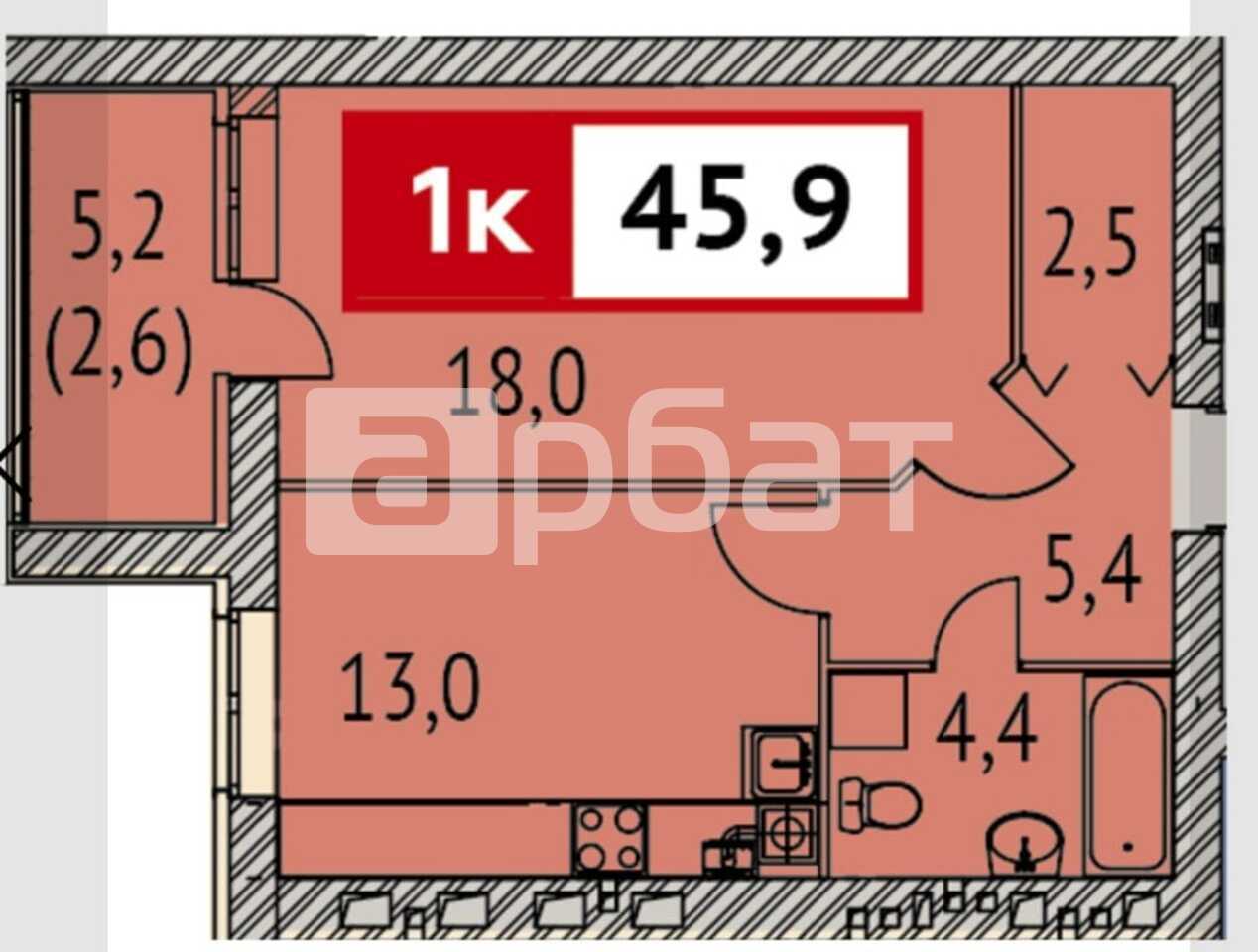 Иваново, проспект Текстильщиков, 55 1-комнатная квартира, 46 м²