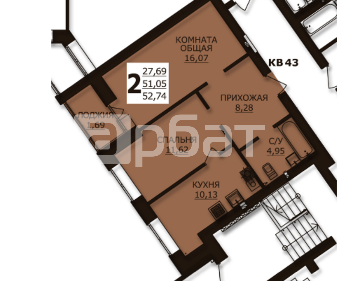 г Иваново, ул Шубиных, д 13А 2-комнатная квартира, 52.7 м²