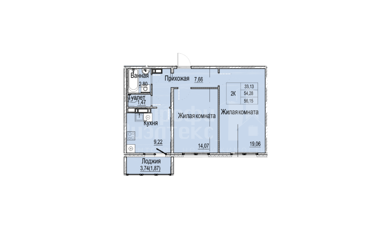 2-х комнатная 55квм