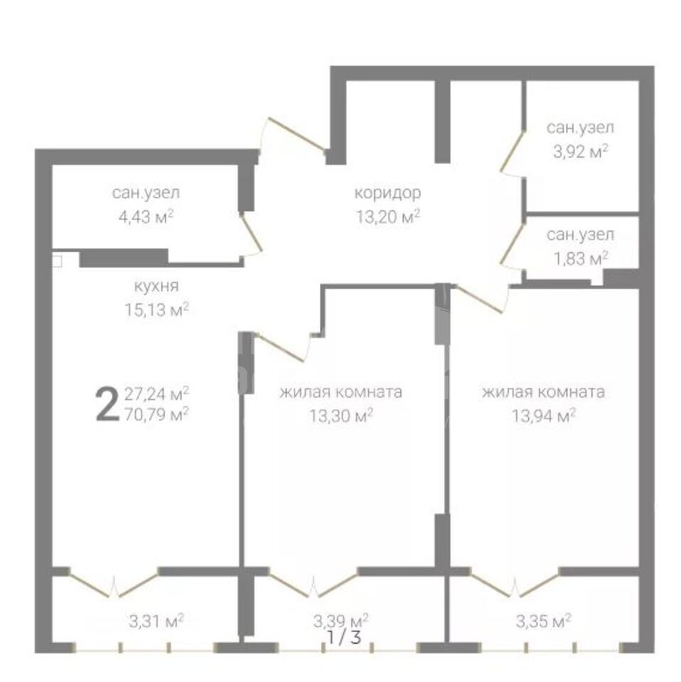 2-комнатная 70,79 квм