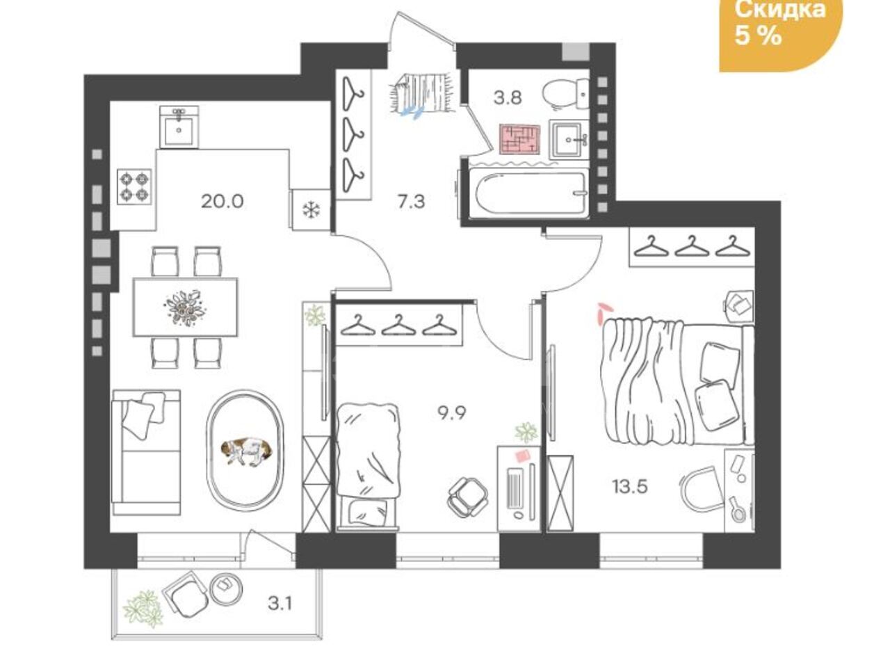 3-евро квартира 55,6квм